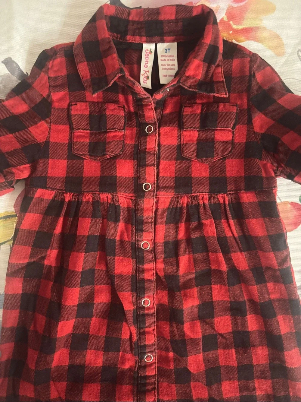 Girls Red & Black Plaid Button-Front Shirt Dress